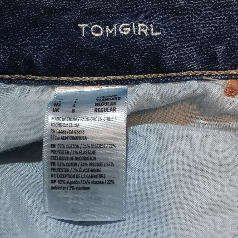 AMERICAN EAGLE TOMGIRL JEANS WOMENS 4 R ANKLE FIT HIGH-RISE PANTS DISTRESSED - Picture 6 of 6